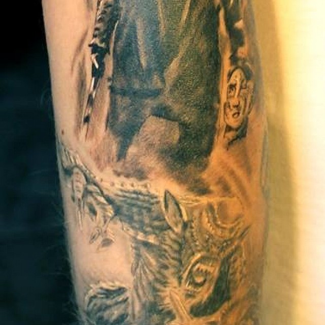 BW arm tattoo