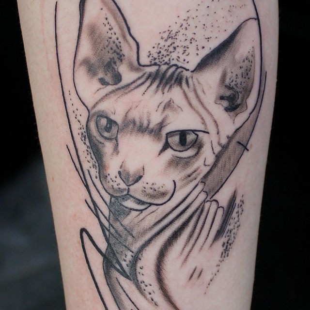 Macska tetoválás, fekete-fehér